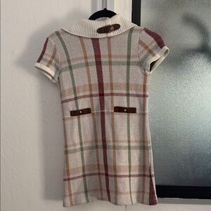Plaid Knit Kids Dress - Cream, Red, Green